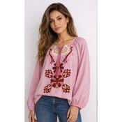 Embroidered Boho Striped Blouse Burgandy image