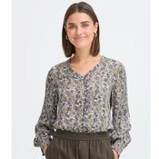 FRANSA Floral Print V-Neck Blouse – Khaki &amp; Blue image
