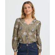 FRANSA Khaki Floral V Neck Blouse image