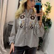 Mocha Stripe Embroidered Floral Blouse image
