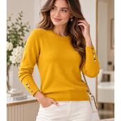 Mustard Fine Knit Jumper Gold Buttons image