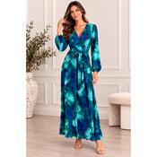 Navy &amp; Green V Neck Maxi Dress image