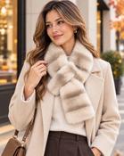 Beige Two Tone Faux Fur Neck Scarf image