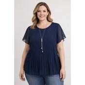 Amelia Navy Pleated Chiffon Top with Sheer Sleeves image