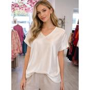 Sheen V-Neck Satin Front Top – Beige image