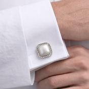 Silver &amp; Pearl Square Cufflinks (Set)