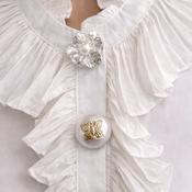Pearl &amp; Gold Butterfly-Flower Button Covers / Cufflinks (Set)
