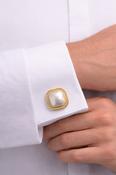 Gold &amp; Pearl Square Cufflinks (Set)