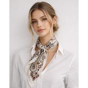 Cream Paisley Print Silk Feel Scarf