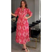 Jenna Red &amp; White Collared Midi Dress