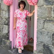 Jenna Pink &amp; White Crochet Lace Midi Dress