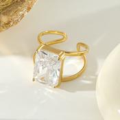 Gold &amp; CZ Stainless Steel Adjustable Ring