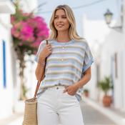 Sky Blue &amp; Beige Stripe Lightweight Knit image