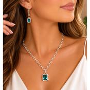 Aqua &amp; Silver Pendant &amp; Drop Earrings Set