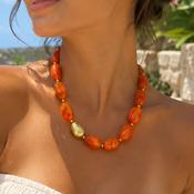 Orange Resin &amp; Gold Stainless Steel Necklace