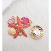 Starfish &amp; Shell Magnetic Brooch Coral