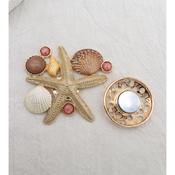 Starfish &amp; Shell Magnetic Brooch Bronze &amp; Beige