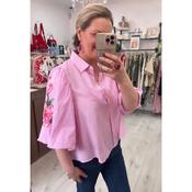 Pink Stripe Floral Embroidered Sleeve Shirt image