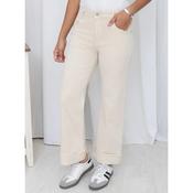 Stone/Beige Turn-Up Wide Leg Cotton Jeans image