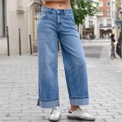 Turn-Up Hem Wide Leg Denim Jeans – Light Blue Wash image