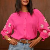 Fuchsia Daisy Embroidered Blouse image