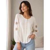 Beige Embroidery Sleeved Shirt image