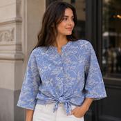 Blue &amp; White Embroidered Stripe  Shirt image