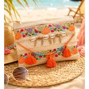 Boho Tassel Clutch Bag Cream &amp; Orange image