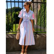 Pastel Stripe Shirt Midi Dress with Tie Belt image