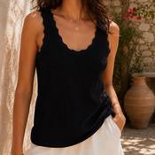 Black Ribbed Vest Top Scallop Neck (One Size)