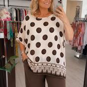 Cream Polka Dot Oversized Top – Mocha Border Detail image