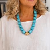 Turquoise Resin Bead Necklace with Stainless Steel Gold Accent image