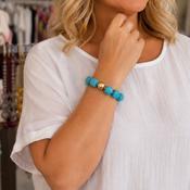Turquoise Resin Elasticated Bracelet with Gold Stainless Steel Accent image
