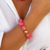 Coral Resin Cubed Elasticated Bracelet Gold Ball