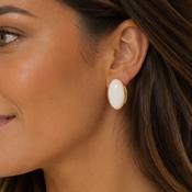 Cream &amp; Gold Oval Statement Earrings image
