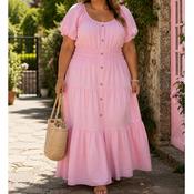 Powder Pink Shirred Waist Maxi Dress image