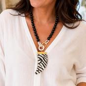 Zebra Statement Pendant Necklace – Black Bead &amp; Gold Accent image