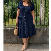 Navy Shirred Waist Midi Dress image