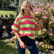 Neon Iconic Stripe Tee – Coral &amp; Lime Statement Top image