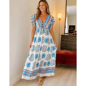 White Turquoise &amp; Taupe Boho Print Maxi Dress (Fits 8-12) image