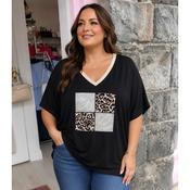 Black Leopard Print &amp; Embellished V-Neck Top image