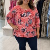 Coral &amp; Navy Floral Cotton Top (One Size) image