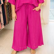 Fuchsia Pink Elasticated Palazzo Bottoms (One Size)