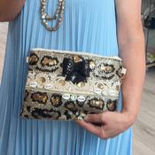 Leopard Sequenced &amp; Cream Lurex WristBag/Crossbody