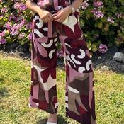 Wine &amp; Cream Abstract Elasticated Trousers image