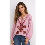 Boho Embroidered Cotton Top Wine &amp; Cream