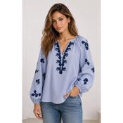 Boho Embroidered Cotton Top Blue &amp; Navy