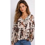 Autumn Bloom Ruffle Blouse Cream Floral