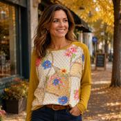 Mustard Floral Print Long Sleeve Top image