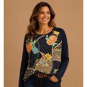 Navy Floral Print Long Sleeve Top image